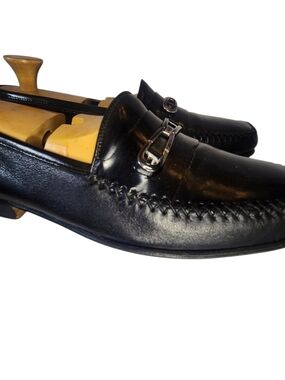 JOHNSTON & MURPHY MEN HORSEBIT LOAFERS BLACK LEATHER SIZE 9M MADE IN ITALY